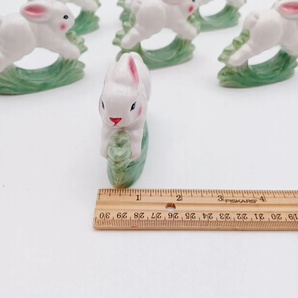Vtg Bunny Bunnies  Napkin Rings 8 PC Rabbit Ceramic 1998 Brinns Spring Cottage